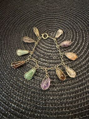 vintage wire wrapped multi gemstone bracelet